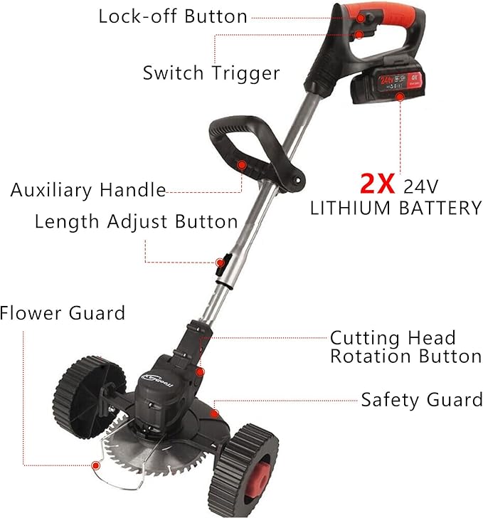 3 in 1 iToolMax Cordless Grass Trimmer, Electric Weed Wacker Cordless, Weed Eater Battery Powered with Two 21V/1500mAh Batteries, Brush Cutter & Grass Trimmer & Lawn Edger with 3 Types of Blades