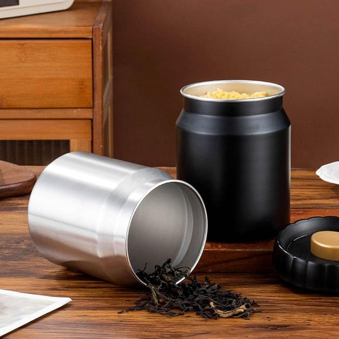 304 Stainless Steel Coffee Bean Canister, Airtight Coffee and Tea Storage Container, Light Blocking Moisture Food Storage Jar for Beans Tea Spices(Black)