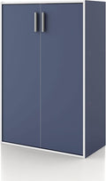 Apexa Stackable Wood Bookcase with Doors, Cube Storage Organizer Shelves, Small Food Pantry, Dorm Teen Room Decor & Bedroom, Home Office, Kitchen, 3-Tier Cabinet, Steel Blue