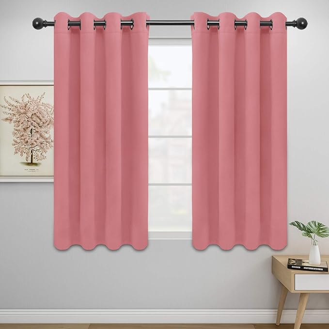 Easy-Going Blackout Curtains for Bedroom, Solid Thermal Insulated Grommet and Noise Reduction Window Drapes, Room Darkening Curtains for Living Room, 2 Panels (52x46 in,Pink)