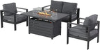 Wisteria Lane Aluminum Patio Furniture Set, 4 Piece Metal Outdoor Sofa Set with 54-INCH CSA Certified Propane Gas Fire Pit Table(Dark Grey)