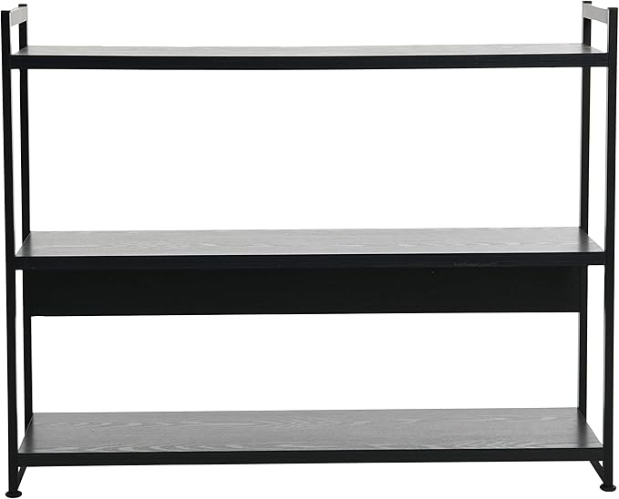 Household Essentials 3 Tier Wide Book Shelf, Medium, Black Oak Finish