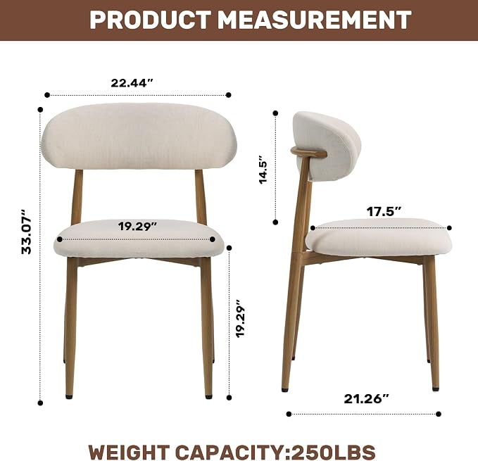 UVV Dining Chairs Set of 8, Metal Kitchen Chairs with Modern Fabric Upholstered for Dining Room, Beige