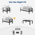 Wisteria Lane Aluminum Patio Furniture Set, 5 Piece Outdoor Conversation Set, Sectional Metal Sofa with 5 Inch Cushion and Coffee Table for Balcony, Backyard, Garden, Black Frame and Grey Cushion
