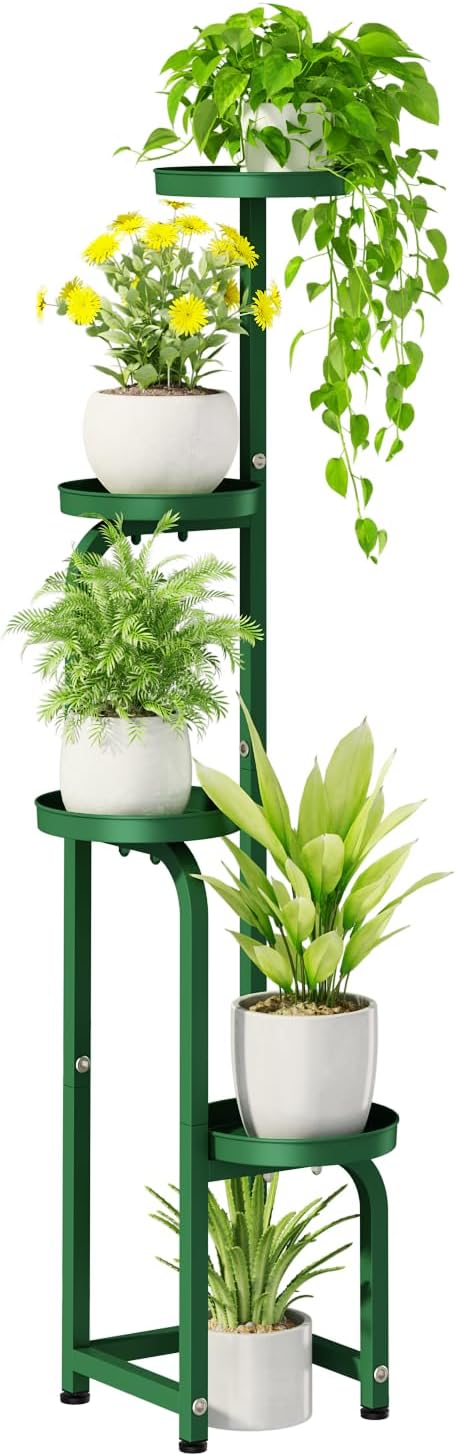 Bamworld Corner Plant Stand Indoor Outdoor, Tall Metal Flower Pot Stands for Multiple Plants, 4 Tier Green Heavy Duty Plant Shelf for Patio Garden Balcony Living Room Bedroom(Patent Design)