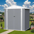 Greesum 6×4FT Outdoor Storage Shed, Metal Patio Storaged Sheds with Lockable Doors, Sheds & Outdoor Storage for Bike, Backyard, Pool and Garden, Gray