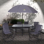 Nice C Outdoor Dining Sets, Patio Furniture Set, 8 Piece Set with Umbrella, Garden Outdoor Furniture Table Set with Tilted Removable Umbrella, Glass Table, and 6 Folding Chairs (Grey)