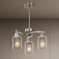 3-Light Brushed Nickel Dining Room Light Fixture,Modern Kitchen Chandeliers Over Table，Adjustable Height Industrial Hanging Pendant Lights for Kitchen Island with Glass Shade