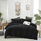 Wellboo Black Velvet Comforter Sets California King Solid Black Fluffy Bedding Comforters Cal King Solid Color Flannel Quilt Women Men Plain Black Comforters Micromink Sherpa Fuzzy Warm Bed Plush