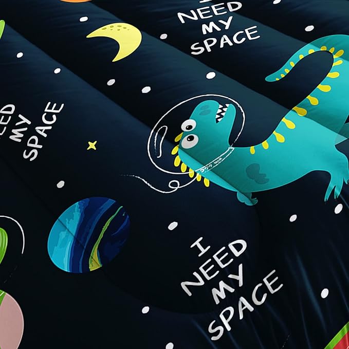 Datura home Dinosaur Space Dinos Comforter Bedding Set for Boys Kids Children,Celestial Bodies Colorful Dinosaur Print Bedding Set with 1 Comforter and 2 Pillowcases(Dinosaur Queen)