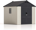 Patiowell 8x8 FT Outdoor Storage Shed, Plastic Shed Resin Garden Tool Shed with Floor & Window & Lockable Door for Patio Furniture, Backyard Tools, Bicycles & Lawnmower, Beige
