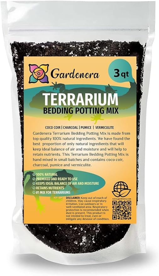 GARDENERA Terrarium Potting Soil Mix - Hand-Blended with Coco Coir, Charcoal, Pumice, and Vermiculite - 3 QUARTS