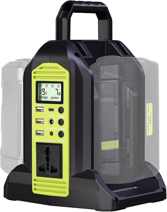 350W Power Inverter for Ryobi 40V Li-ion Battery, OP401 2-Port 40V to 120V Pure Sine Wave Inverter with LED Light, 3 USB-A Port, 1 USB-C Port, 1 DC Port, Power Station for Camping Emergency(Tool Only)