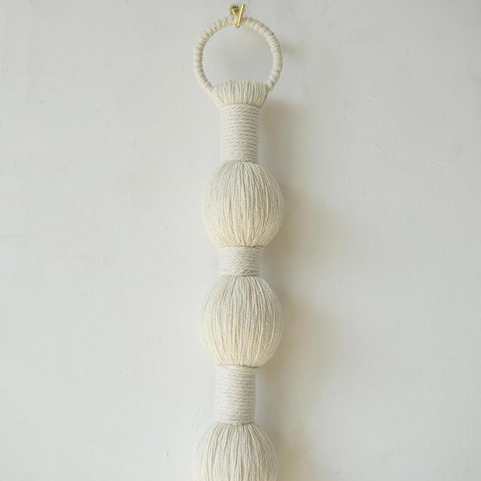 Macrame Wall Hanging Small Sphericity Cotton Textile Tassel Wall Hanging Fiber Yarn Art for Living Room Bedroom 27'' L x 2.3'' W