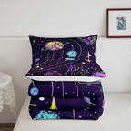 Feelyou Solar System Comforter Set Queen Size Outer Space Comforter for Kids Teens Adults Universe Planets Bedding Set Cute Astronaut Purple Duvet Set Room Decor 3Pcs with 2 Pillow Case