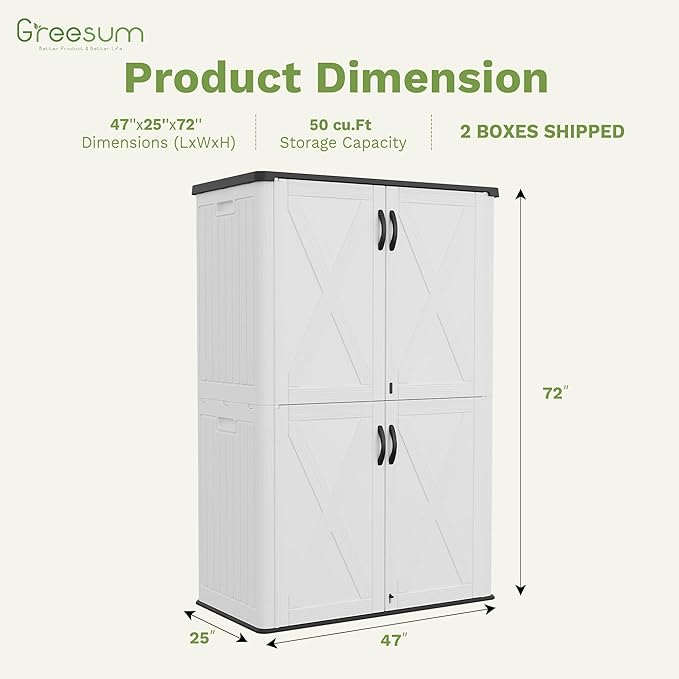 Greesum Outdoor Storage Cabinet, 50 Cu.Ft Deck Box Without Shelves, Waterproof Plastic Storage Bin for Patio Cushions, Gardening Tools, Lockable and Sidehandles, UV Resistant, White