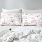Rainbow Queen Bedding Sets For Girls, Kawaii Cloud Comforter Set 3 Pieces With 2 Pillow Cases, Pink Love Heart Down Comforter For Kids Boys Women Adult, Hand Drawn Cartoon Rainbow Duvet Insert