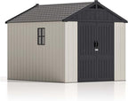 Patiowell 8x10 FT Plastic Shed Outdoor Storage Shed with Floor, Resin Garden Tool Shed Lockable Door & Two Windows for Patio, Backyard, Bike & Organizer, Beige
