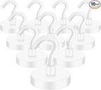 MIKEDE Strong Magnetic Hooks, 110Lbs Heavy Duty Magnetic Hooks for Cruise, Neodymium Earth Magnets with Hooks for Hanging, Super Metal Magnetic Hanger for Grill, Storage (White,10 Pack)