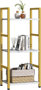 Bookshelf Storage Shelf Bookcase, 3 Tier Industrial Bookcase,Small Book case for Living Room, Bedroom, and Home Office, Easy Assembly Free Combination Multi-Functional Organizer(3 Tier,Gold)