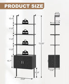 Gadroad Ladder Bookshef with Cabinet, Wall Mounted Bookcases, 5 Tier Tall Open Display Rack, 73" Metal Industrial Bookshelf, Storage Shelves for Livingroom, Home Office, Black