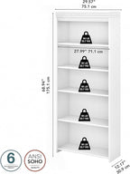 Bush Furniture Fairview Tall 5 Shelf Bookcase in Pure White and Shiplap Gray