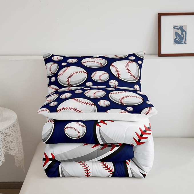 Baseball Bedding Set Sports Theme Comforter Set for Kids Boys Girls Teens 3D Blue Ball Pattern Comforter Breathable Baseball Games Duvet Set Room Decor Quilt Set Twin Size