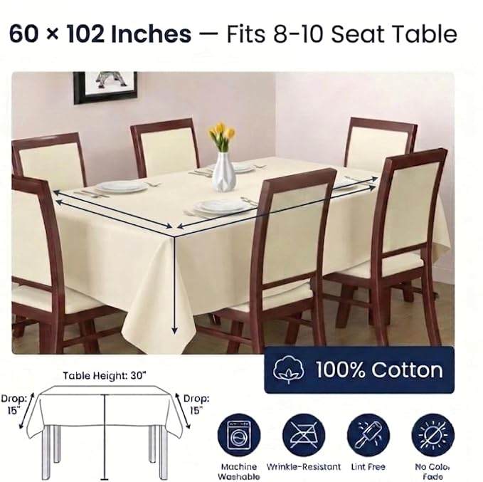 Urban Villa Tablecloth Cotton Tabletop 60x102 (8-10 Seats) Ivory