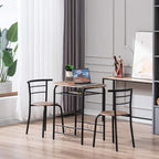 VINGLI 3 Piece Dining Set, Small Kitchen Table Set for 2, Breakfast Table Set, Kitchen Wooden Table with 2 Chairs for Small Space/Dining Room/Apartment, Metal Frame, Wine Rack, Burnt Brown