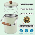 Kitchen Countertop Compost Bin 101Ounces / 3Liter with Airtight Lid, SUS304 Stainless Steel Odor-Free Food Waste Bin with Wooden Handle Stylish Design/Bathroon Trash Can (Mint Green)