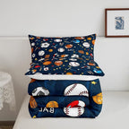 Feelyou Sports Theme Comforter Set 3D Blue Ball Bedding Set Baseball Football Basketball Comforter for Children Kids Boys Girls Microfiber Competitive Games Duvet Set Room Decor Quilt Set Full Size