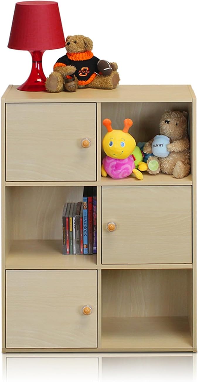 Furinno Pasir 3 Tier Shelf with 3 Door/Round Handle, Steam Beech