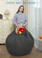 Stuffed Animal Storage Bean Bag Chair Cover (No Filler)for Kids and Adults. Premium Corduroy Stuffable Beanbag for Organizing Children Plush Toys or Memory Foam Extra Large 300L (Dark Grey)