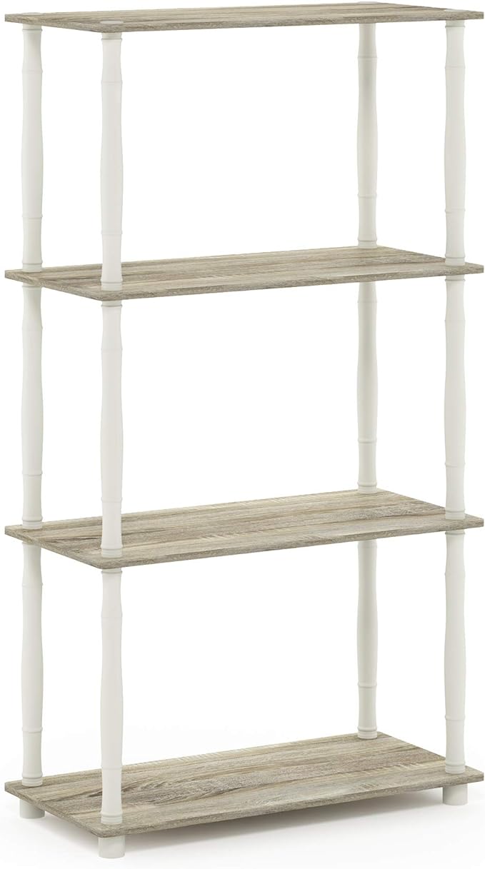 Furinno Turn-N-Tube 4-Tier Multipurpose Shelf Display Rack, Classic Tubes, Sonoma Oak/White