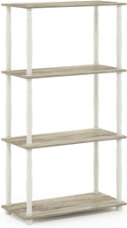 Furinno Turn-N-Tube 4-Tier Multipurpose Shelf Display Rack, Classic Tubes, Sonoma Oak/White