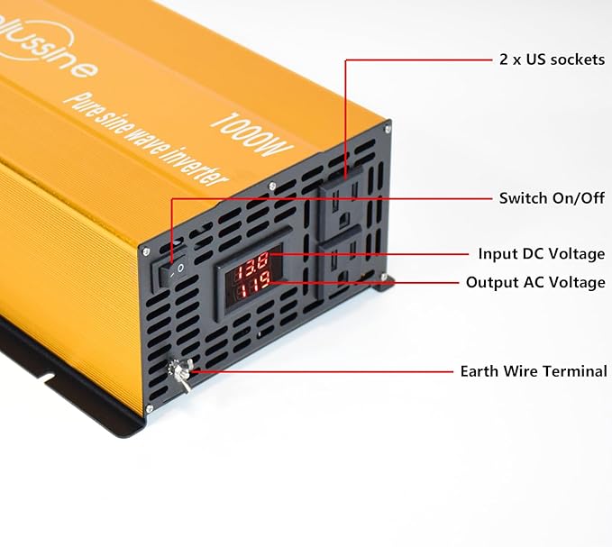 1000W Pure Sine Wave Inverter-48V DC to 110V 120V AC Power Converter with 2 AC Outlets, 48 Volt Power Inverter for Truck, Rv, Camping, Home, Emergency Power