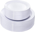 KIRE 60PCS White Disposable Plates - Heavy Duty White Plastic Plates for Party/Wedding - Include 30Pieces 10.25inch Dinner Plates and 30Pieces 7.5inch Dessert/Salad Plates