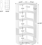 Corner Bookshelf, 64.9 Inch Tall Bookcase with Anti-Drop Panel, Modern Freestanding Corner Shelf Display Rack Storage Organizer for Home Office, Living Room, White