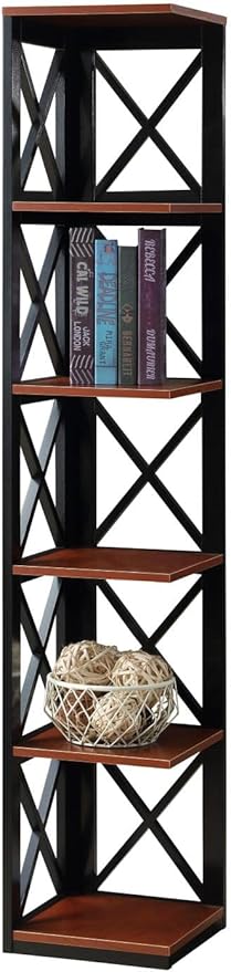 Convenience Concepts Oxford 5 Tier Corner Bookcase, Cherry / Black