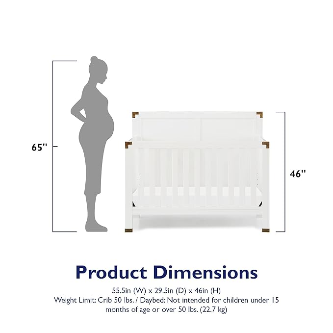 Baby Relax Miles 5-in-1 Convertible Crib, Nursery Furniture, Classic White