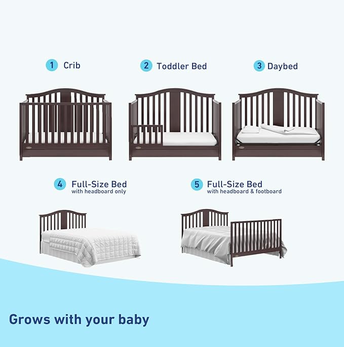 Graco Solano 4-in-1 Convertible Crib with Drawer (Espresso) – GREENGUARD Gold Certified, Crib with Drawer Combo, Includes Full-Size Nursery Storage Drawer, Converts to Toddler Bed and Full-Size Bed