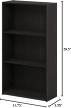 FURINNO Basic 3-Tier Bookcase/Bookshelf/Storage Shelves, Dark Espresso 9.25D x 21.73W x 39.5H in