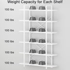 HSH 6 Tier Tall White Bookshelf, Industrial Modern Vertical Metal and Wood White Bookcases 6 Shelf,Farmhouse Open Large Storage Book Shelves & Display Book Shelf for Bedroom Living Room Office