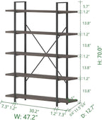 HSH 5 Shelf Bookcases and Book Shelves,Industrial Modern 5 Tier Tall Bookshelf, Rustic Wood and Metal Large Book Shelf for Bedroom Living Room,Vintage Open Wide Vertical Etagere Book Case, Dark Gray