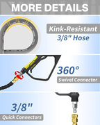 Pressure Washer Hose 50FT 3/8" for Cold and Hot Water 212°F, with Swivel Quick Connect, 4500PSI Kink Resistant Grade Steel Wire Braided, Power Washer Hose With 2pcs M22-14mm Adapter