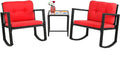 FDW 3 Piece Wicker Patio Furniture Sets Rocking Chair Outdoor Bistro Set Patio Set Rattan Chair Conversation Set with Porch Chairs and Coffee Table,Red