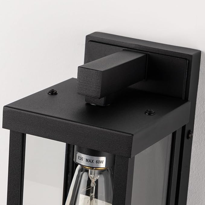 mirrea 11" Classic Outdoor Wall Sconce 1 Light in Matte Black Rectangular Metal Frame and Clear Glass Shade Waterproof Porch Light Patio Light Pack of 2