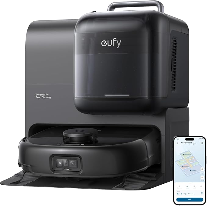 eufy Robot Vacuum E28, Portable Deep Cleaner for Carpet, HydroJet System with Roller Mop, All-in-One Robot Vacuum and Mop Combo, 20,000 Pa Suction, Zero-Tangling, Corner-to-Edge Cleaning (Upgraded)
