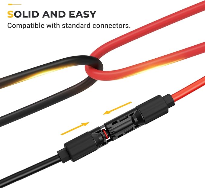 BougeRV 30 Feet 8AWG Solar Extension Cable with Female and Male Connector with Extra Pair of Connectors Solar Panel Adaptor Kit Tool (30FT Red + 30FT Black)