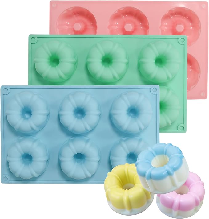 3 Pcs Mini Fluted Tube Cake Pan, 6-Cavity Silicone Non-Stick Small Cake Baking Mold for Cupcakes Cornbread Brownies Donuts Jello(Style1)